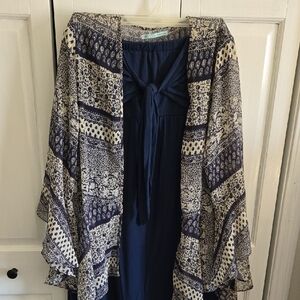 Old Navy Blue Strapless Dress With Flowy Cardigan